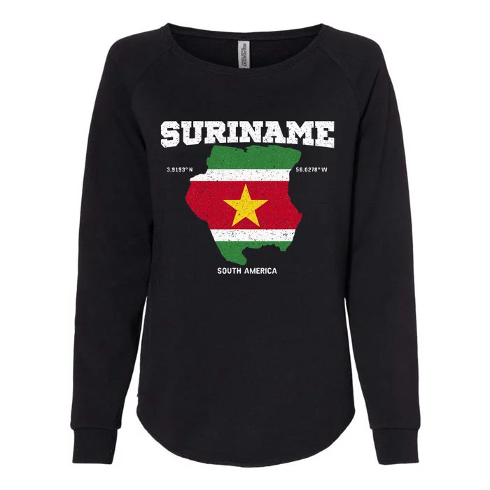 Suriname Flag And Map Suriname Coordinates Womens California Wash Sweatshirt