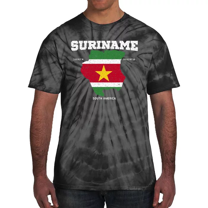 Suriname Flag And Map Suriname Coordinates Tie-Dye T-Shirt