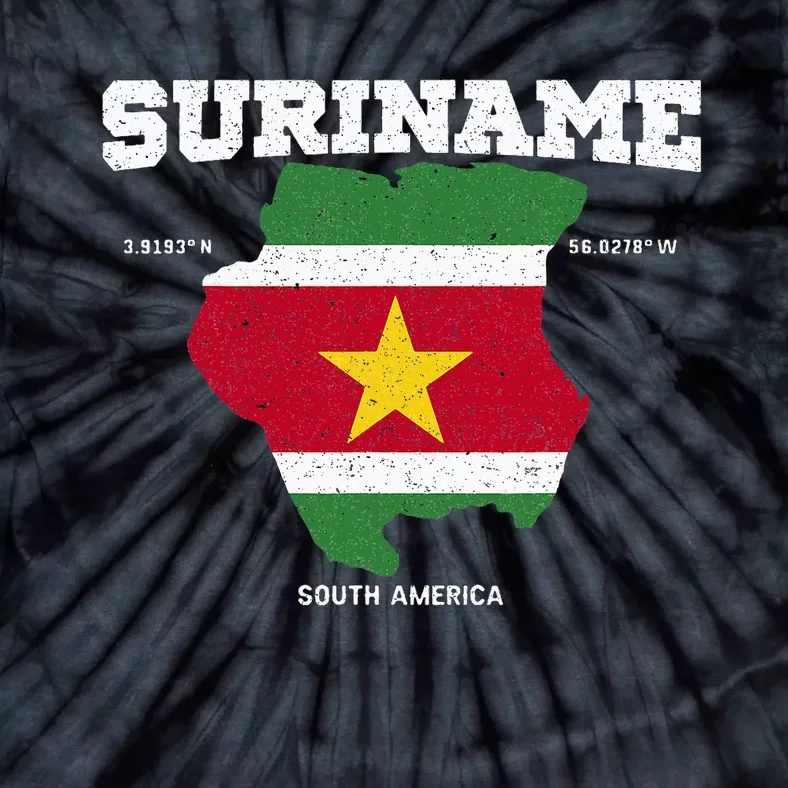 Suriname Flag And Map Suriname Coordinates Tie-Dye T-Shirt