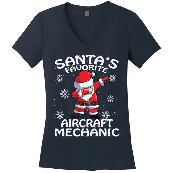 Santas Favorite Aircraft Mechanic Christmas Women's V-Neck T-Shirt