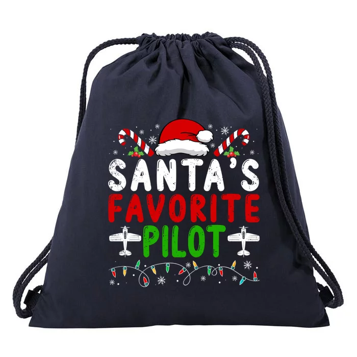 SantaS Favorite Airplane Pilot Family Matching Christmas Gift Drawstring Bag