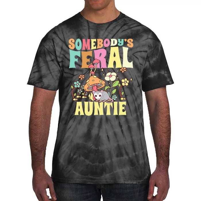 Somebody's Feral Auntie Opossum Wild Aunt Groovy Mushroom Tie-Dye T-Shirt