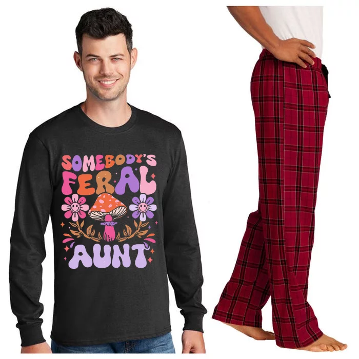 Somebody's Feral Aunt Groovy For Cool Aunt Gift For Aunt Long Sleeve Pajama Set