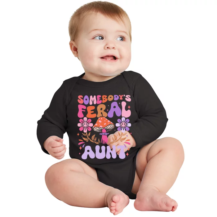 Somebody's Feral Aunt Groovy For Cool Aunt Gift For Aunt Baby Long Sleeve Bodysuit