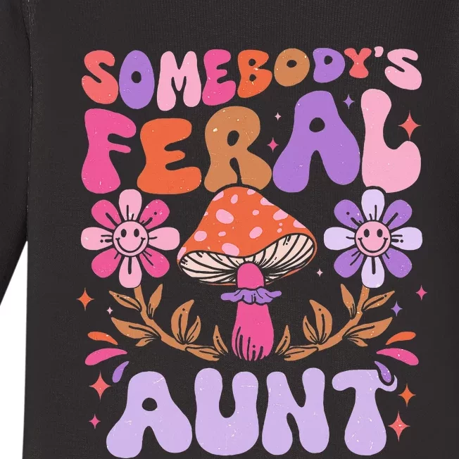 Somebody's Feral Aunt Groovy For Cool Aunt Gift For Aunt Baby Long Sleeve Bodysuit