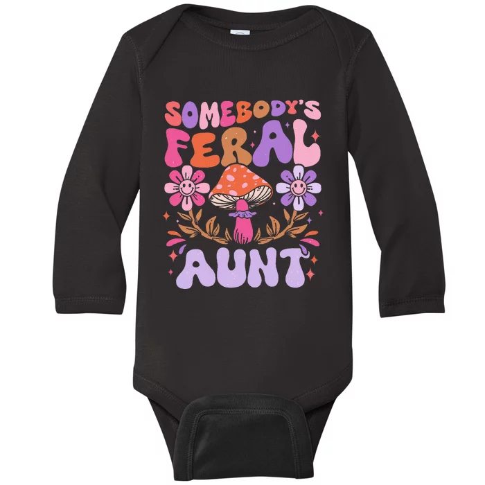 Somebody's Feral Aunt Groovy For Cool Aunt Gift For Aunt Baby Long Sleeve Bodysuit