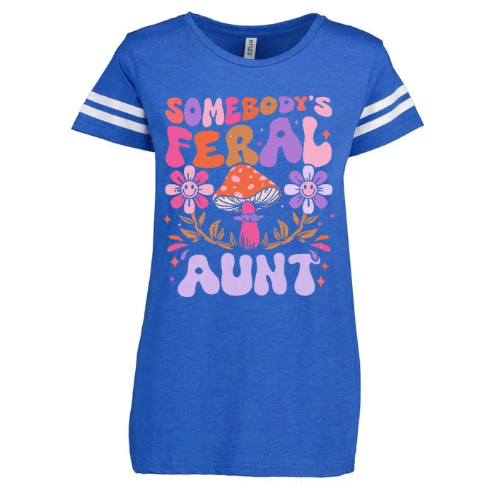 Somebody's Feral Aunt Groovy For Cool Aunt Gift For Aunt Enza Ladies Jersey Football T-Shirt