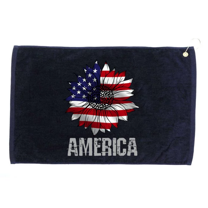 Sunflower Flower America Funny Gift Grommeted Golf Towel