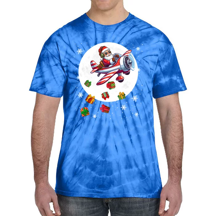 Santa Flying Airplane Christmas Moon Matching Pilot Lover Cool Gift Tie-Dye T-Shirt