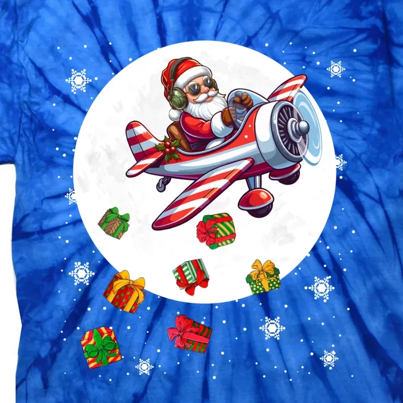 Santa Flying Airplane Christmas Moon Matching Pilot Lover Cool Gift Tie-Dye T-Shirt