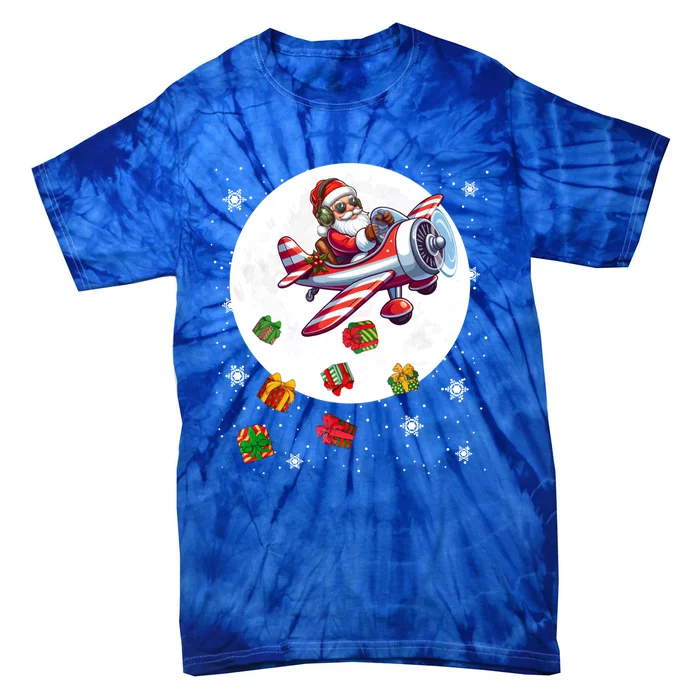 Santa Flying Airplane Christmas Moon Matching Pilot Lover Cool Gift Tie-Dye T-Shirt