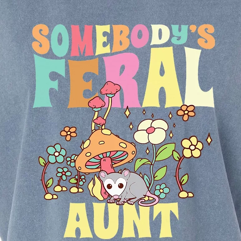 Somebody's Feral Aunt Opossum Wild Auntie Groovy Mushroom Garment-Dyed Women's Muscle Tee