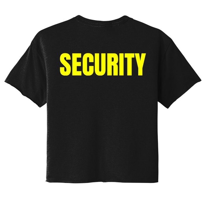 Security Front And Back Print Staff Event Uniform Bouncer Front & Back Women's Crop Top Tee