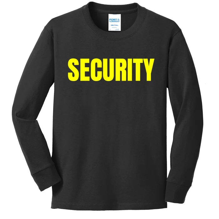 Security Front And Back Print Staff Event Uniform Bouncer Front & Back Kids Long Sleeve Shirt