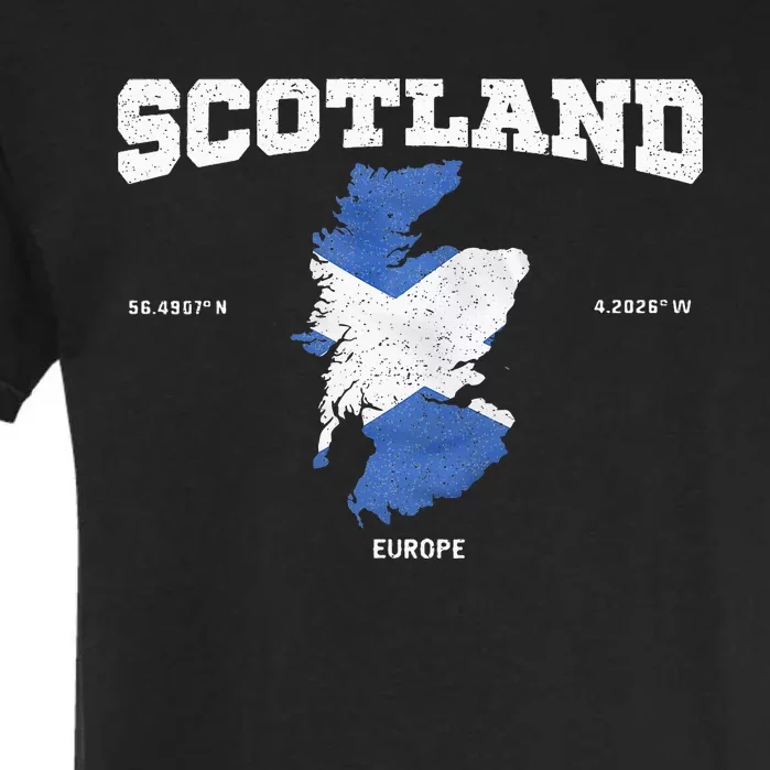 Scottish Flag And Map Scotland Coordinates Garment-Dyed Heavyweight T-Shirt