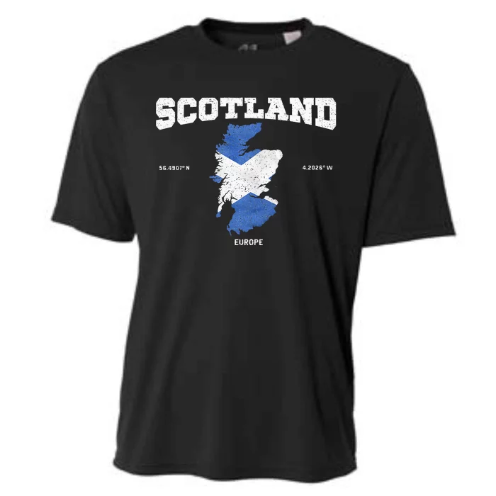 Scottish Flag And Map Scotland Coordinates Cooling Performance Crew T-Shirt