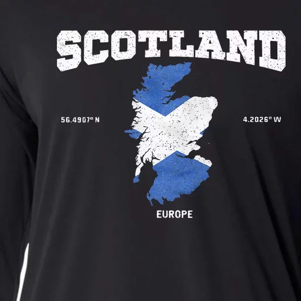 Scottish Flag And Map Scotland Coordinates Cooling Performance Long Sleeve Crew