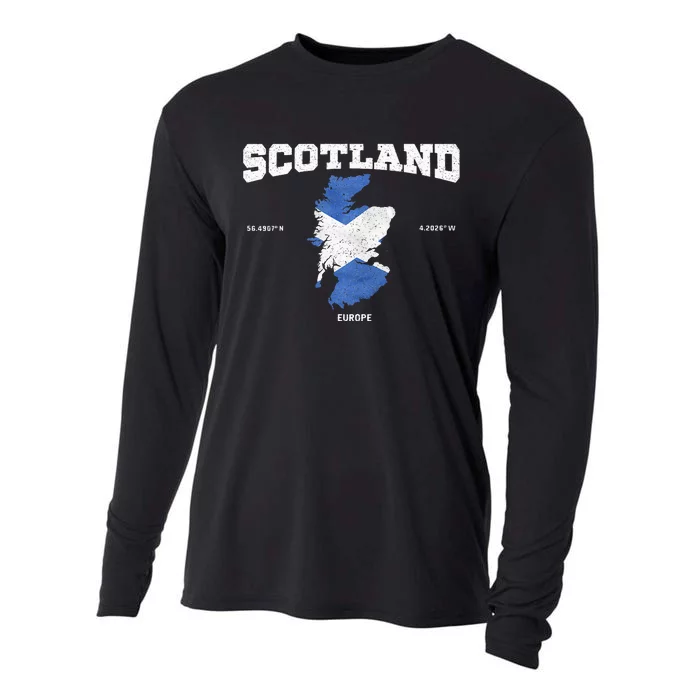 Scottish Flag And Map Scotland Coordinates Cooling Performance Long Sleeve Crew