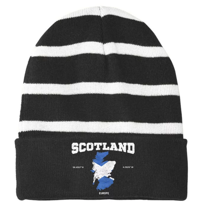 Scottish Flag And Map Scotland Coordinates Striped Beanie with Solid Band