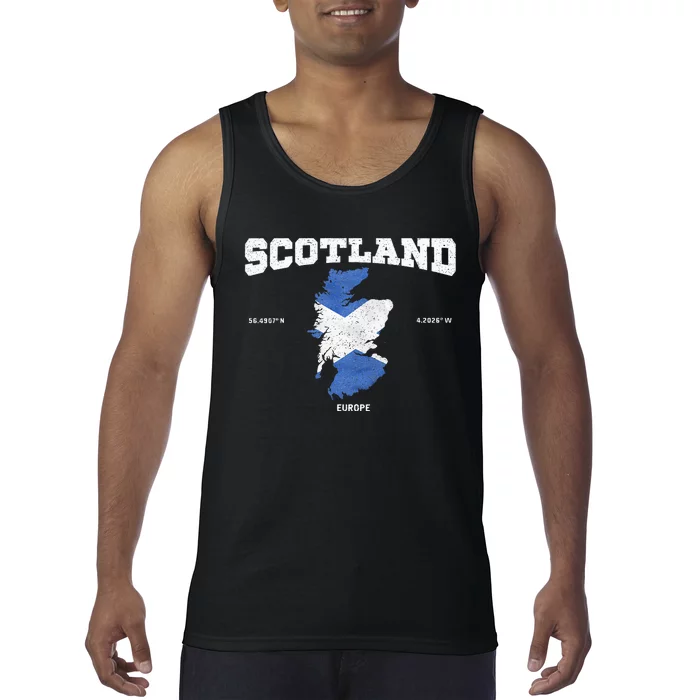 Scottish Flag And Map Scotland Coordinates Tank Top