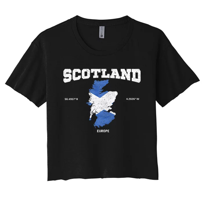 Scottish Flag And Map Scotland Coordinates Women's Crop Top Tee