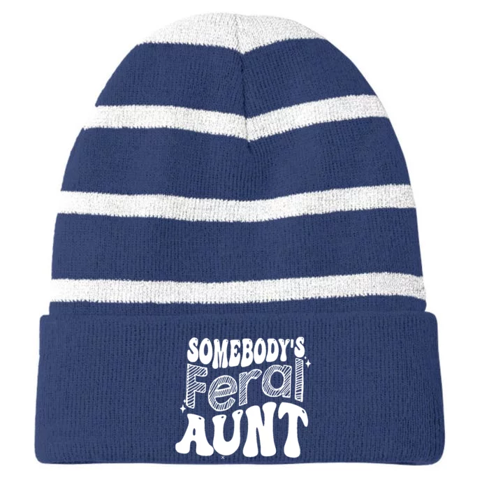 Somebody's Feral Aunt (on back) Striped Beanie with Solid Band