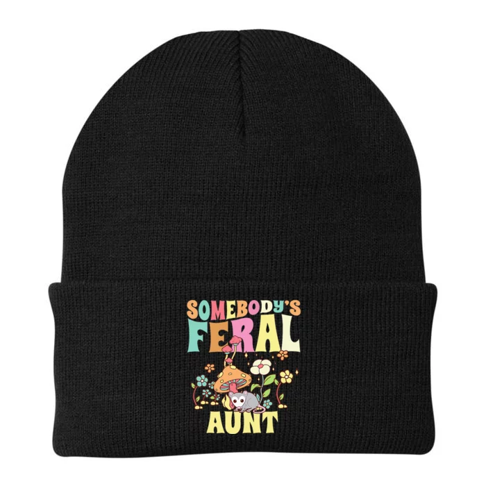 Somebody's Feral Aunt Opossum Wild Auntie Groovy Mushroom Knit Cap Winter Beanie