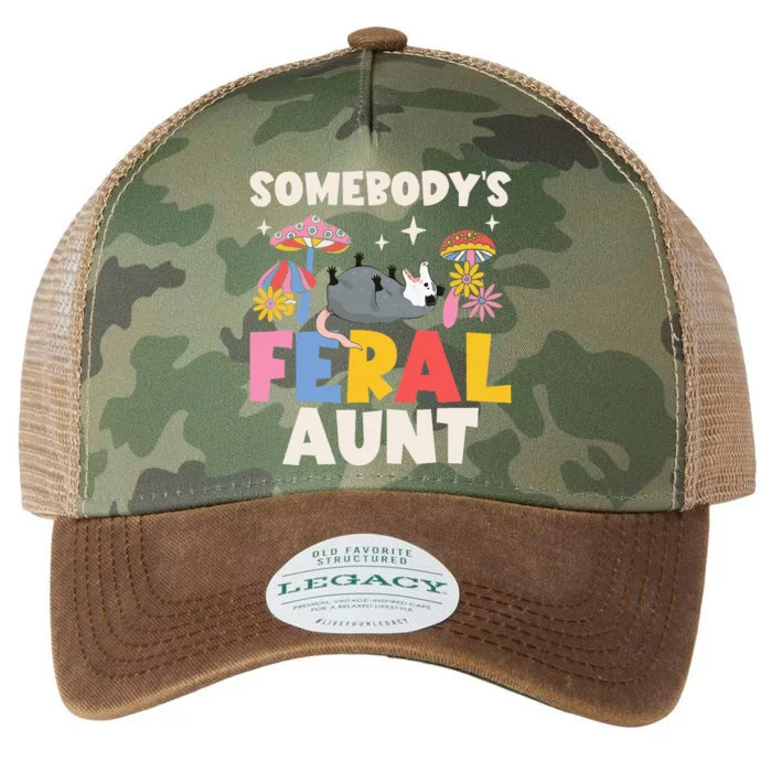 Somebody's Feral Aunt Opossum Wild Auntie Groovy Mushroom Legacy Tie Dye Trucker Hat