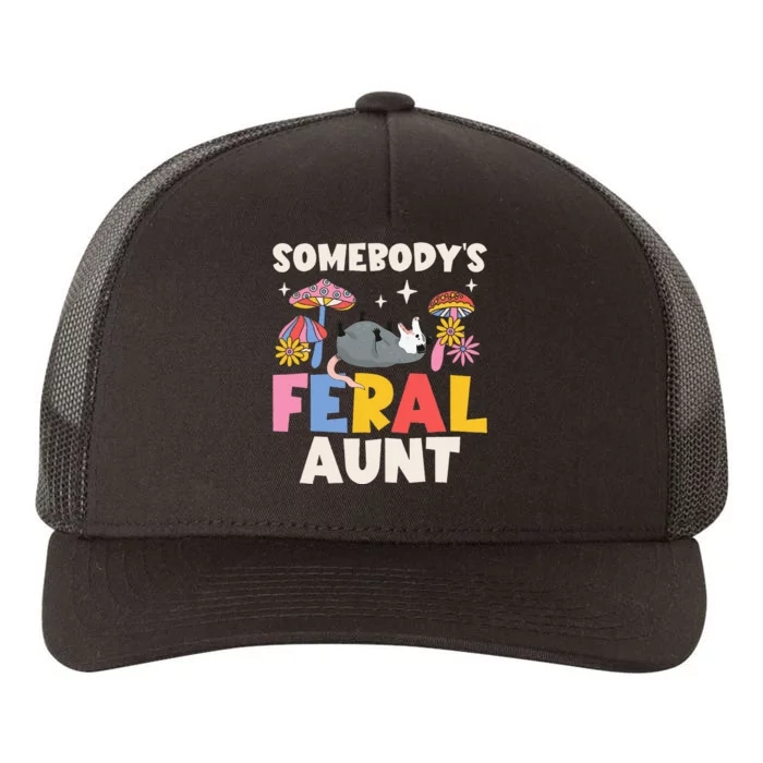 Somebody's Feral Aunt Opossum Wild Auntie Groovy Mushroom Yupoong Adult 5-Panel Trucker Hat