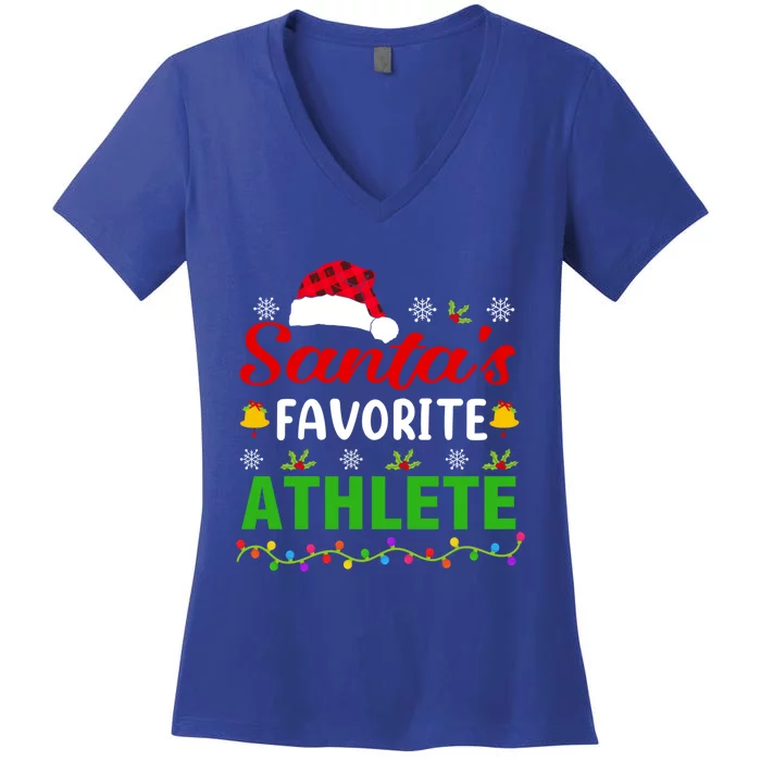 SantaS Favorite Athlete Funny Christmas Athlete Xmas Gift Women's V-Neck T-Shirt