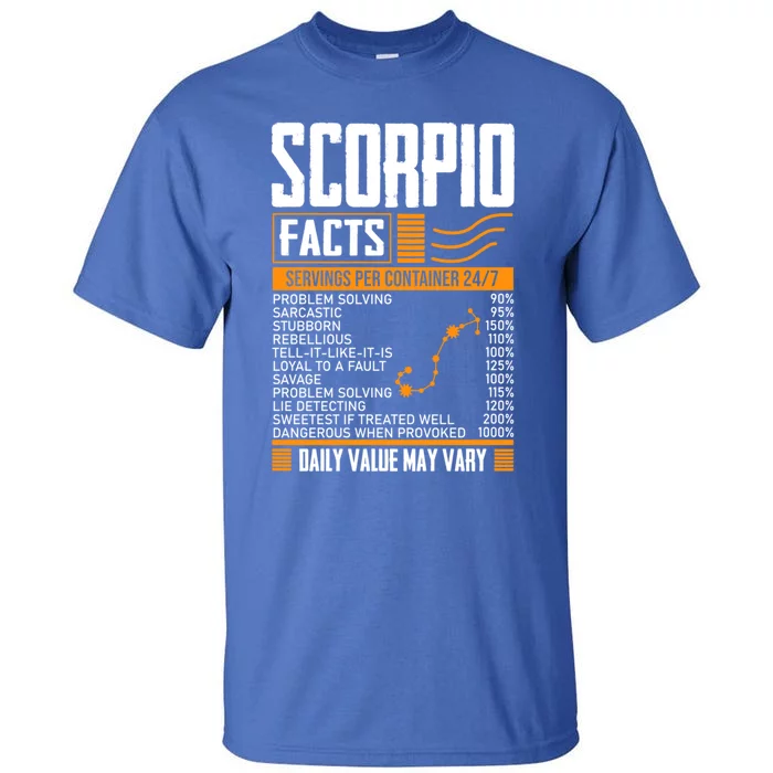 Scorpio Facts Astrology Horoscope Scorpio Birthday Month Gift Tall T-Shirt