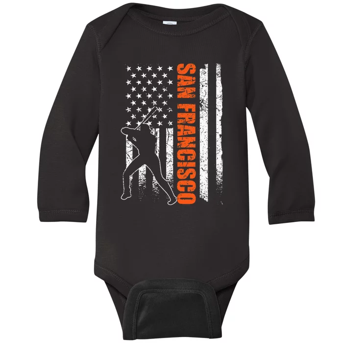 San Francisco Baseball Flag USA Vintage Patriotic Baseball Baby Long Sleeve Bodysuit