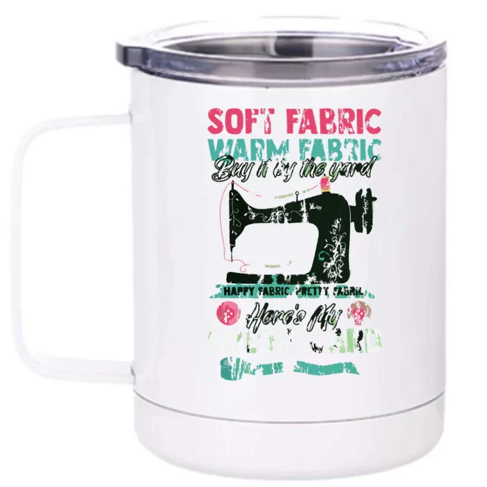 Soft Fabric By The Yard Sewing Machine Quilting Themed Gift Front & Back 12oz Stainless Steel Tumbler Cup