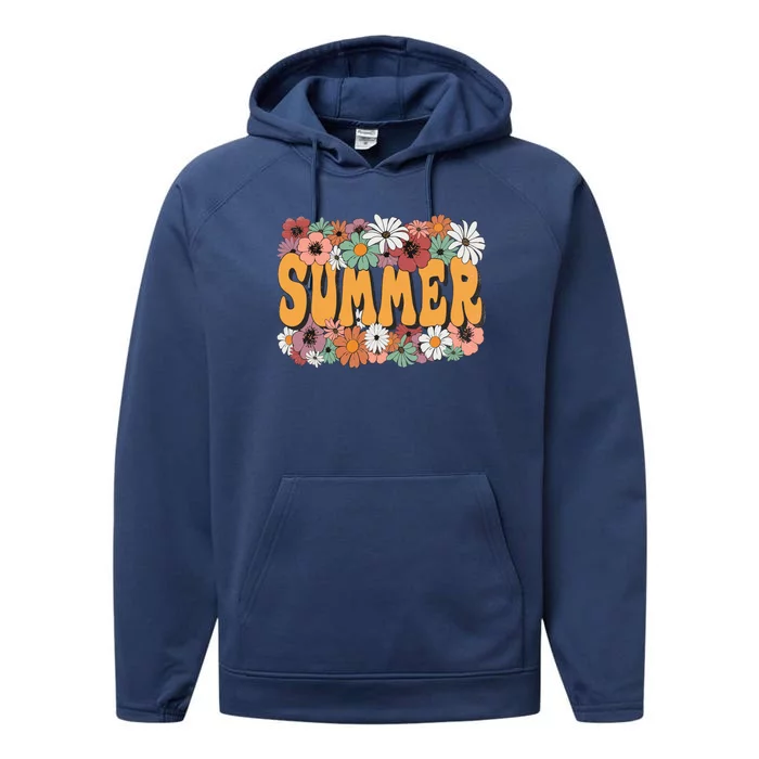 Summer Flowers Beautiful Summer Floral Retro Performance Fleece Hoodie