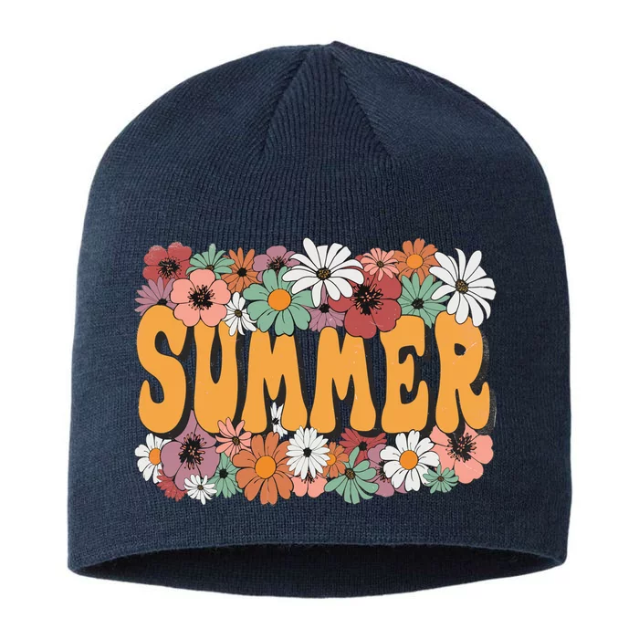 Summer Flowers Beautiful Summer Floral Retro 8 1/2in Sustainable Knit Beanie