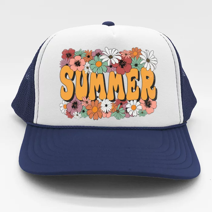 Summer Flowers Beautiful Summer Floral Retro Trucker Hat