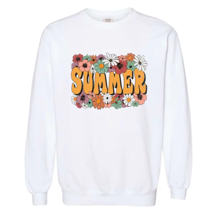 Summer Flowers Beautiful Summer Floral Retro Garment-Dyed Sweatshirt