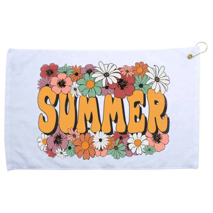 Summer Flowers Beautiful Summer Floral Retro Grommeted Golf Towel