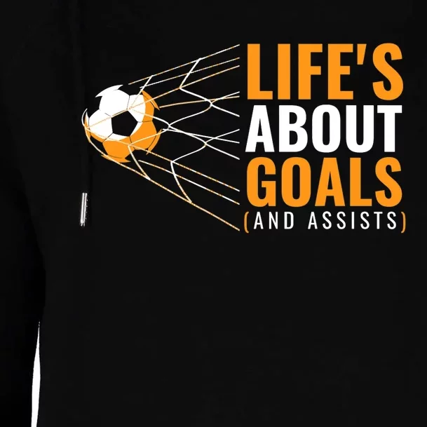 Soccer For Boys | 'Life's About Goals' | Boys Soccer Womens Funnel Neck Pullover Hood