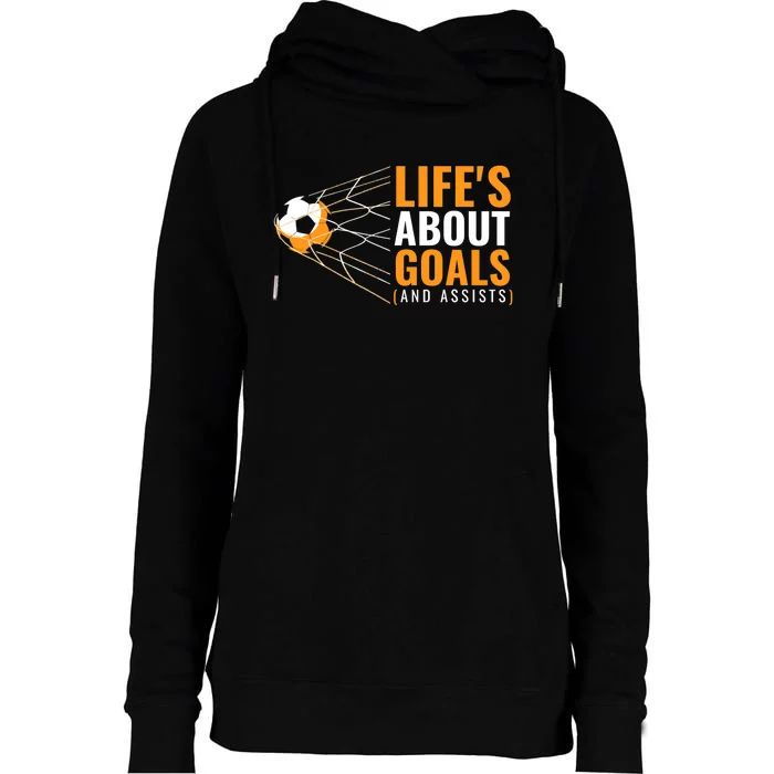 Soccer For Boys | 'Life's About Goals' | Boys Soccer Womens Funnel Neck Pullover Hood