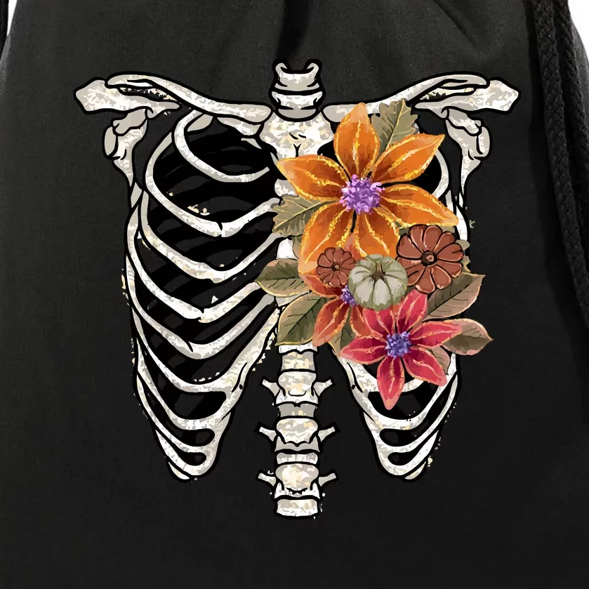 Skeleton Flowers Bones Drawstring Bag