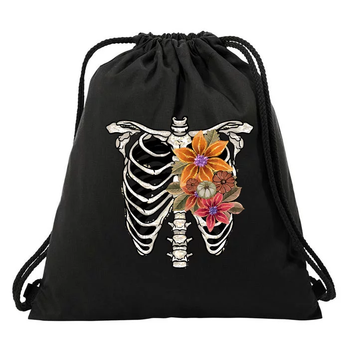 Skeleton Flowers Bones Drawstring Bag