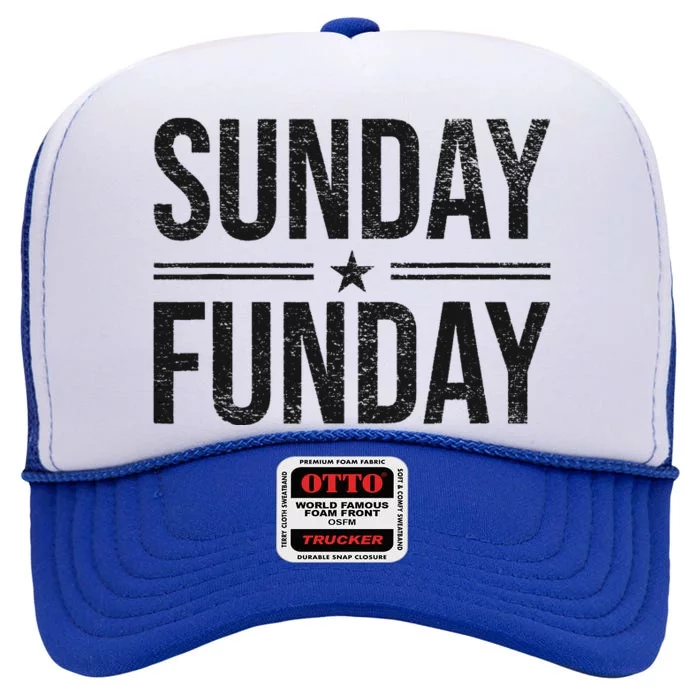 SUNDAY FUNDAY BRUNCH FOOTBALL SPORTS BBQ CHURCH High Crown Mesh Trucker Hat