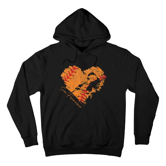 San Francisco Baseball Heart Distressed Vintage Tall Hoodie