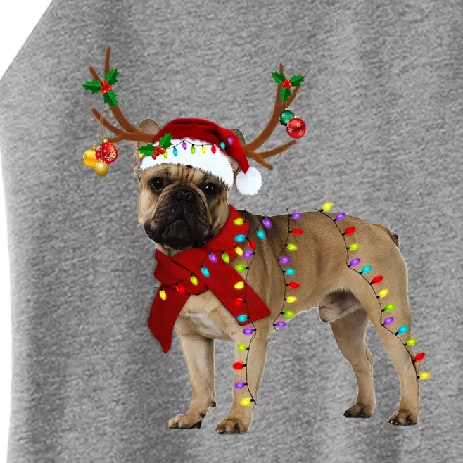 Santa French Bulldog Reindeer Light Christmas Cool Gift Women’s Perfect Tri Rocker Tank