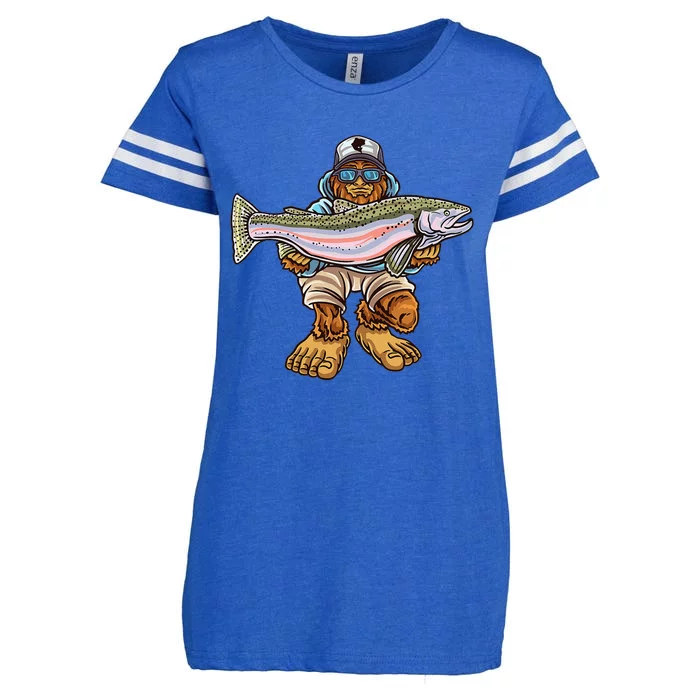 Steelhead Fishing Bigfoot Trout River Fisherman Enza Ladies Jersey Football  T-Shirt