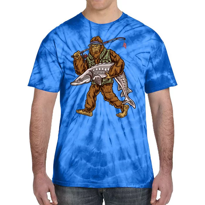 Sturgeon Fishing Bigfoot Fisher Gift Tie-Dye T-Shirt