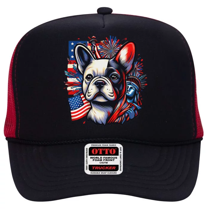 Stylish French Bulldog Patriotic Colors And American Flag High Crown Mesh Trucker Hat