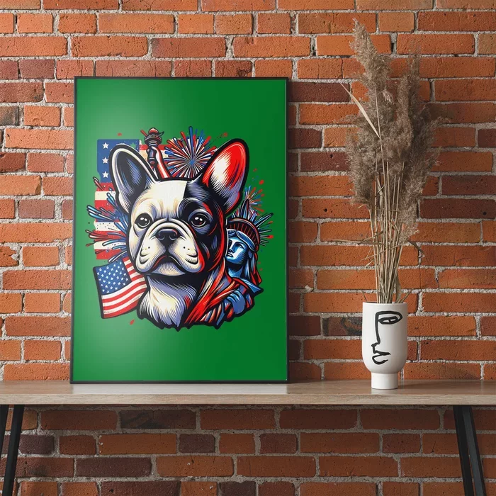 Stylish French Bulldog Patriotic Colors And American Flag Poster