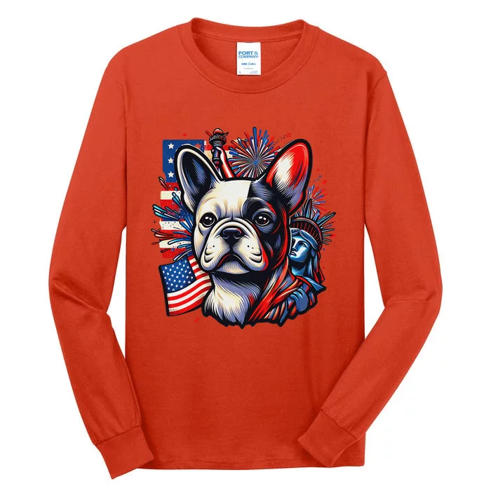 Stylish French Bulldog Patriotic Colors And American Flag Tall Long Sleeve T-Shirt